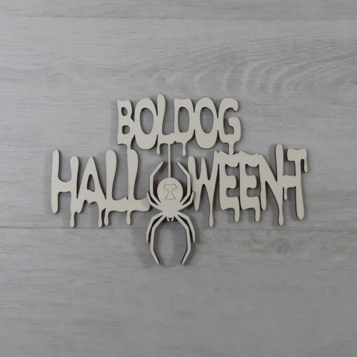 Boldog Halloween-t felirat, pókos - 'Ghost', 21cm, natúr