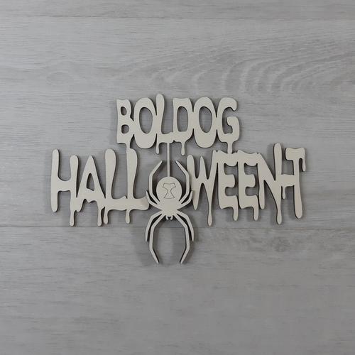 Boldog Halloween-t felirat, pókos - 'Ghost', 21cm, natúr