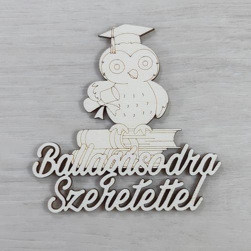 Bagoly könyvvel, Ballagásodra Szeretettel felirattal - 10cm, natúr