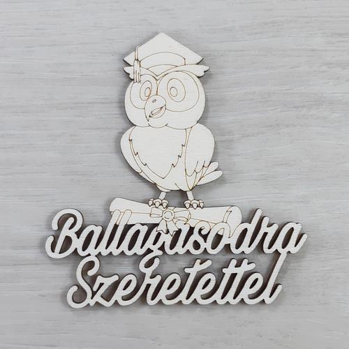 Bagoly oklevéllel, Ballagásodra Szeretettel felirattal - 10,5cm, natúr
