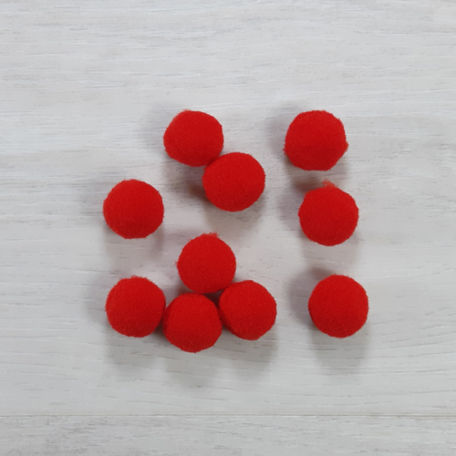 Zsenília golyó / Pompon - Piros, 2cm, 10db